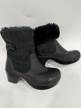 Dansko Harper Oiled Leather Shearling Lining  Faux Fur Roll Down Boots Black